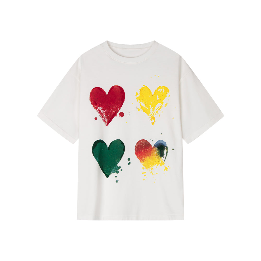 Printed Heart-shape Pattern White T-shirt