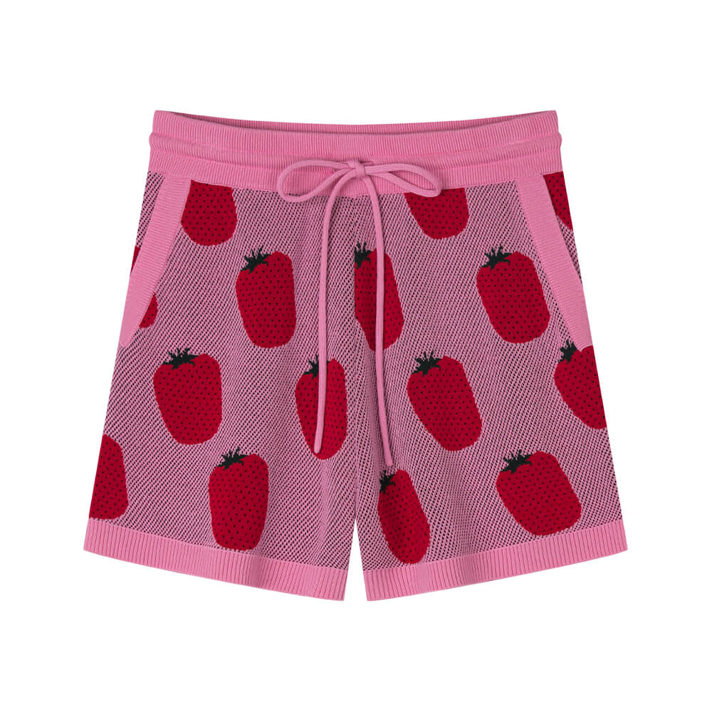 Strawberry Patterns Drawstring Wide-leg Shorts