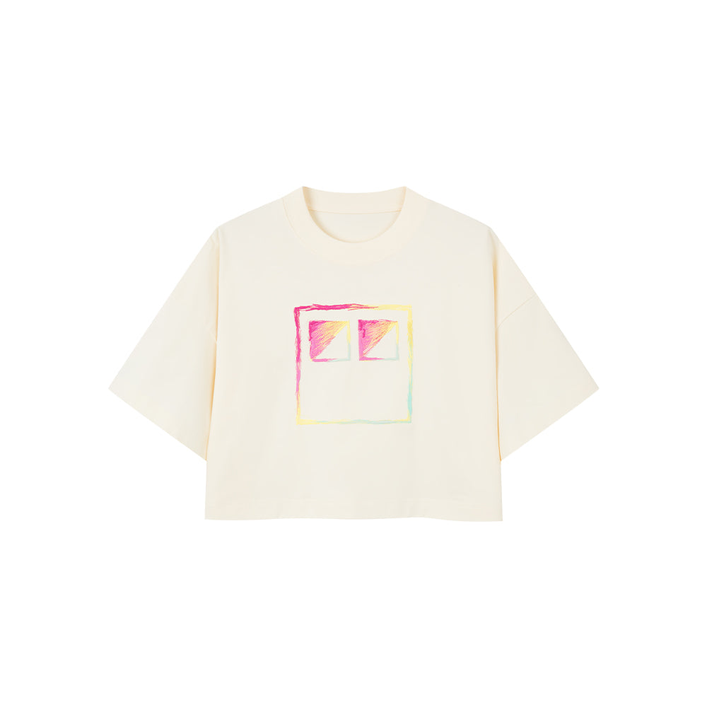 Gradient Printed Logo Cropped Ivory T-shirt