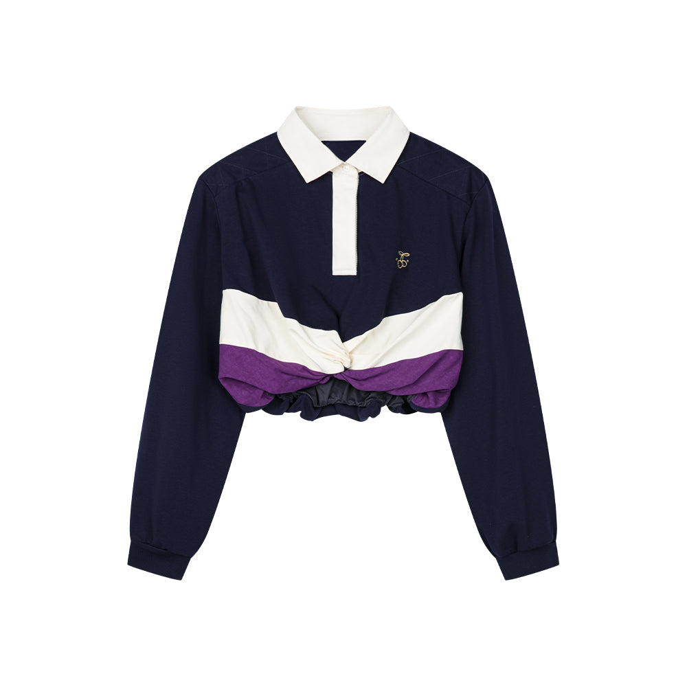 Cropped Bowknot Polo Sweatshirt