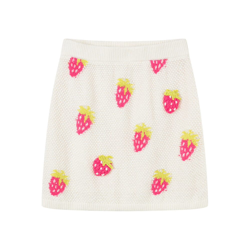 Strawberry Patterned Knited Short Skirt