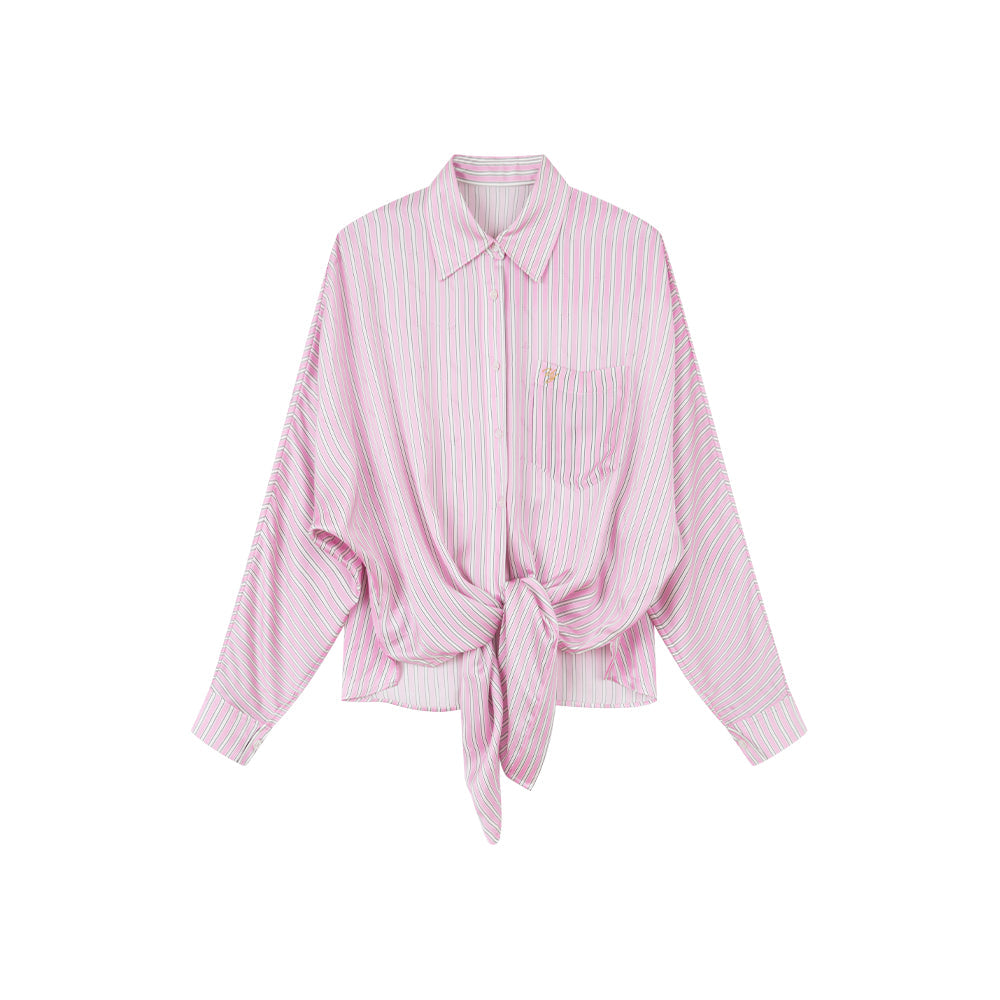 Pink Knotted Cropped Shirt