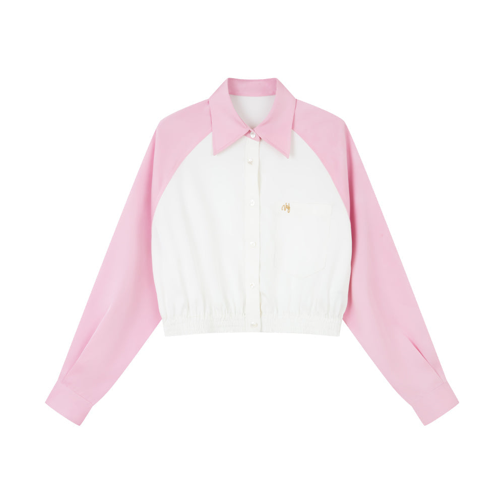 Pink Raglan Sleeved Cropped Shirt