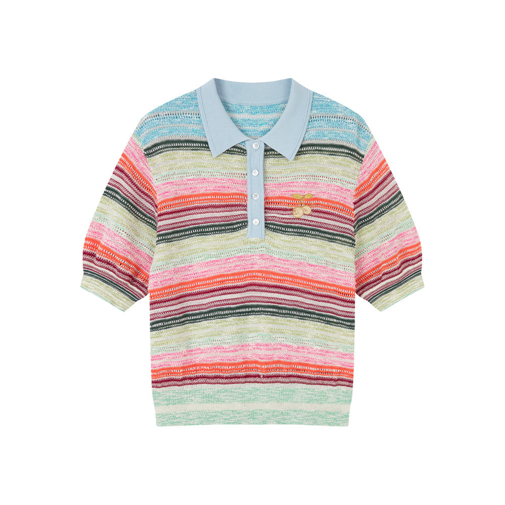 Pastel Rainbow Striped Polo Shirt