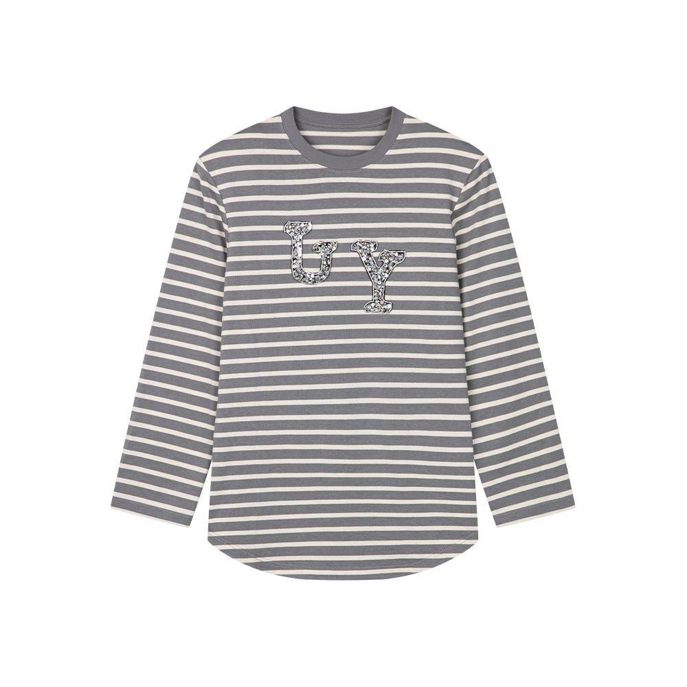 Striped Light Grey Long-sleeved Top