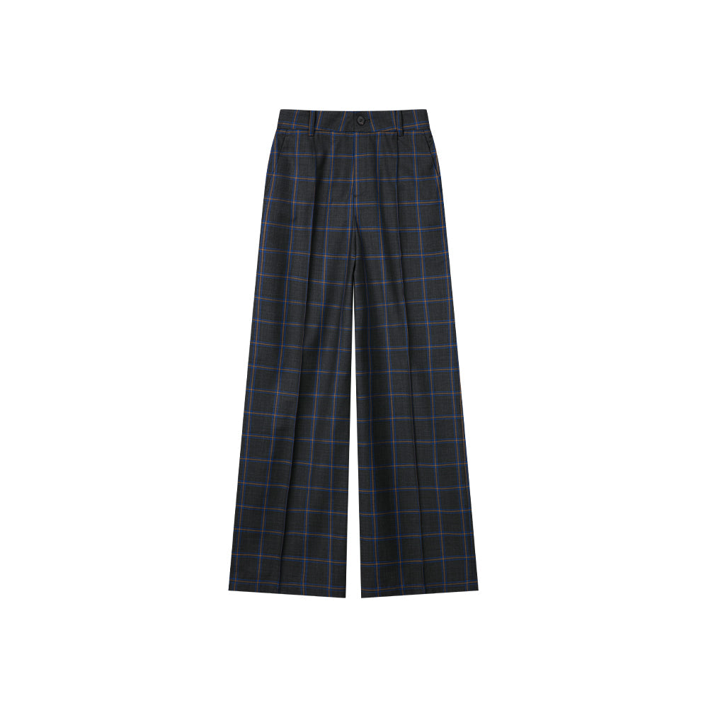 Navy Plaid Stright Trousers