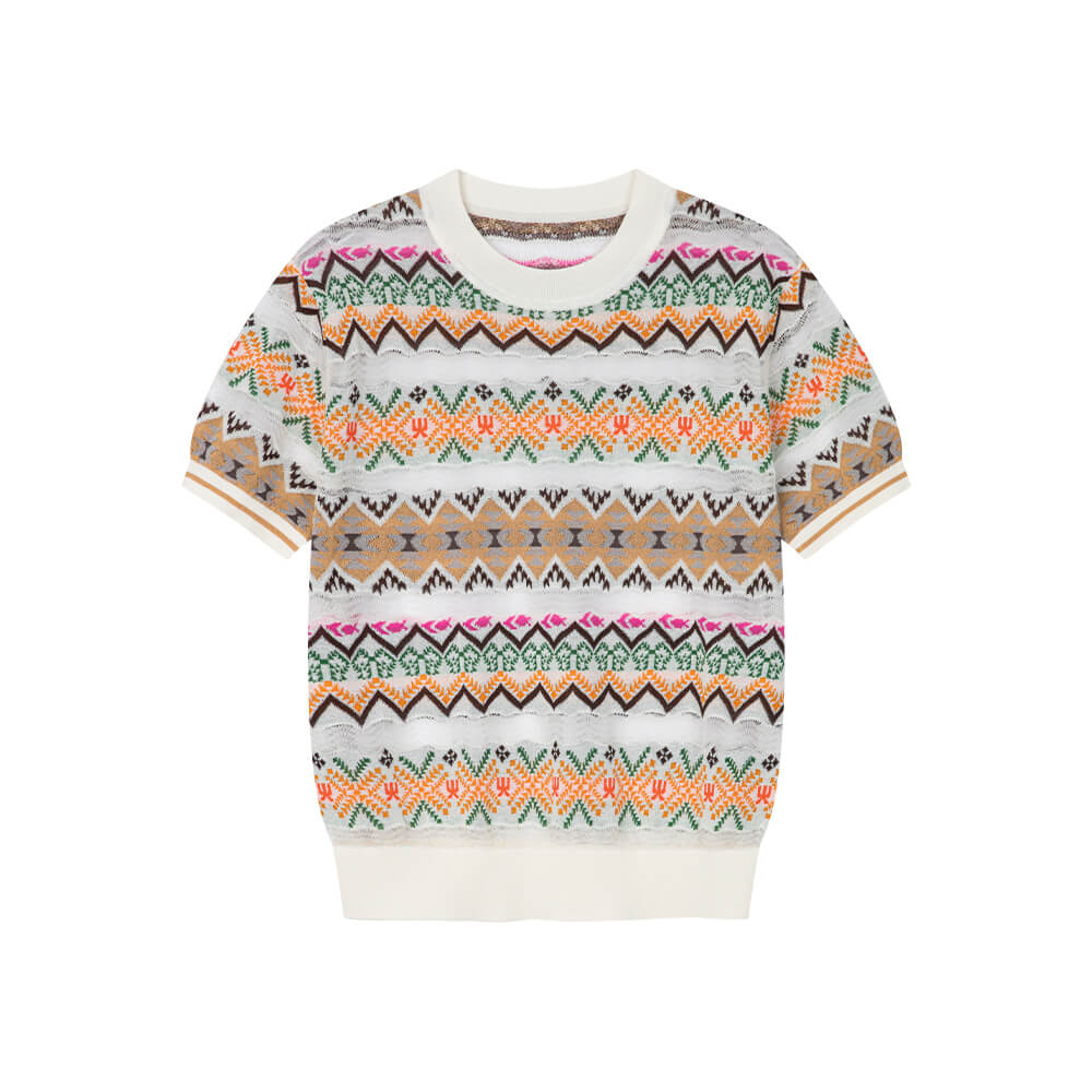 Fair Isle Printed Short-sleeved Top