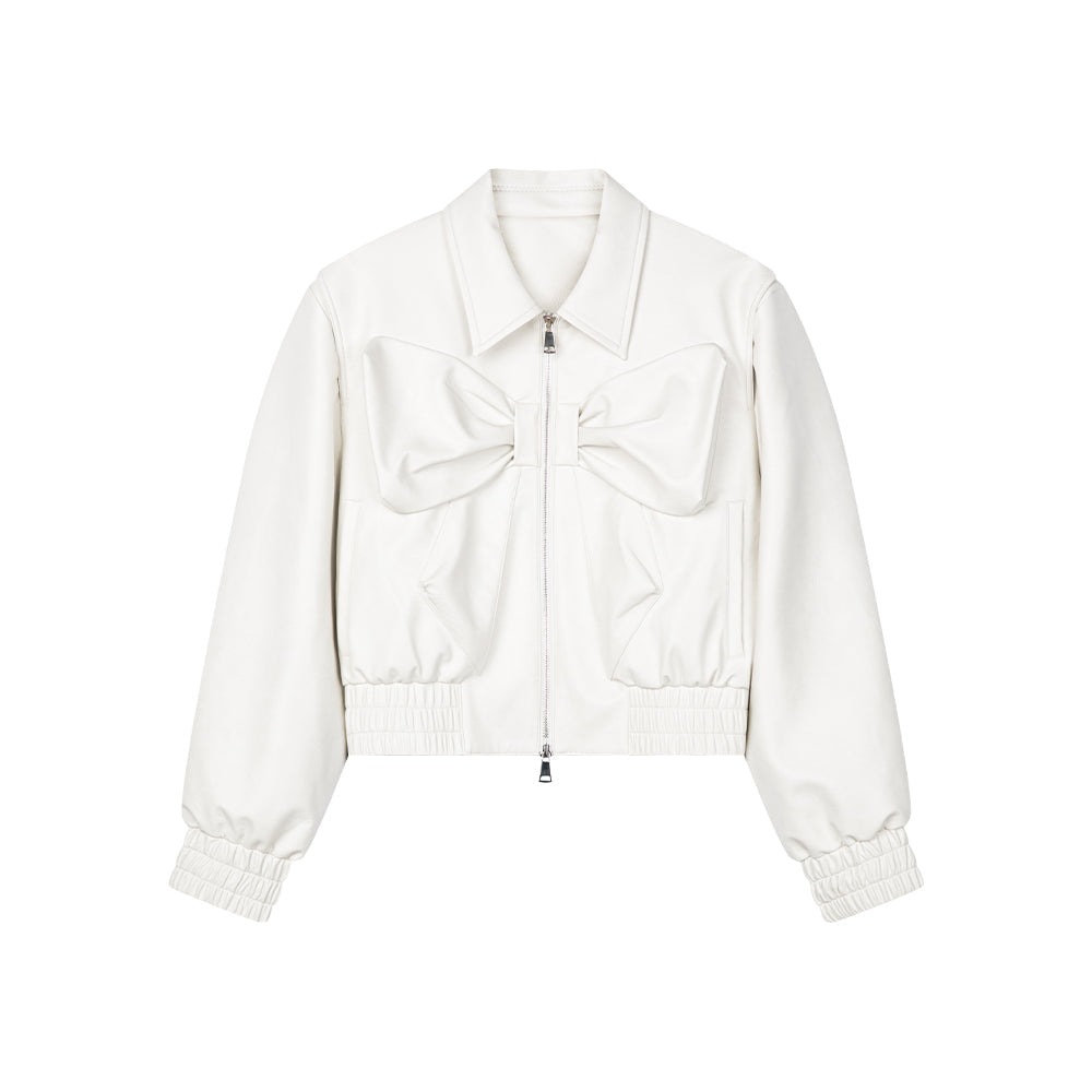 Ivory Bowknot Leather Jacket