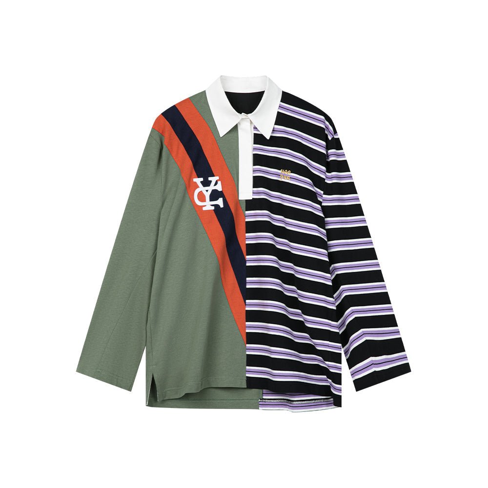 Deconstructed Striped Polo Sweatshirt