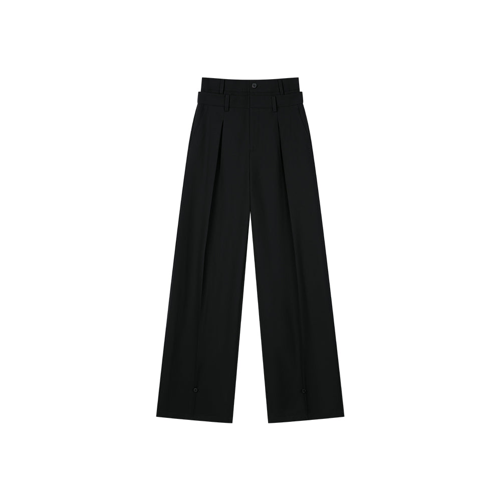 Black Double Waist Wide-leg Trousers