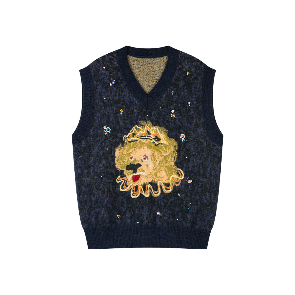 Embroidered Navy Knited Vest