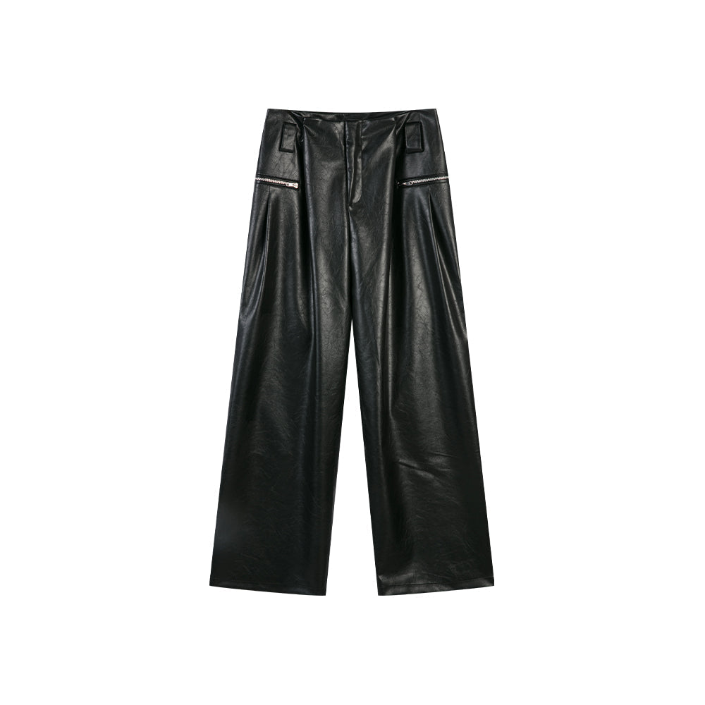 Black Leather Wide-leg Trousers
