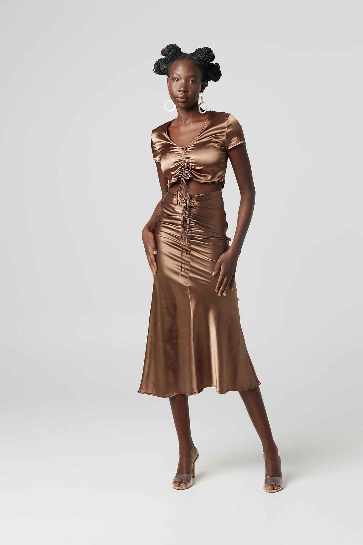 Shimmer Satin Skirt Chocolate