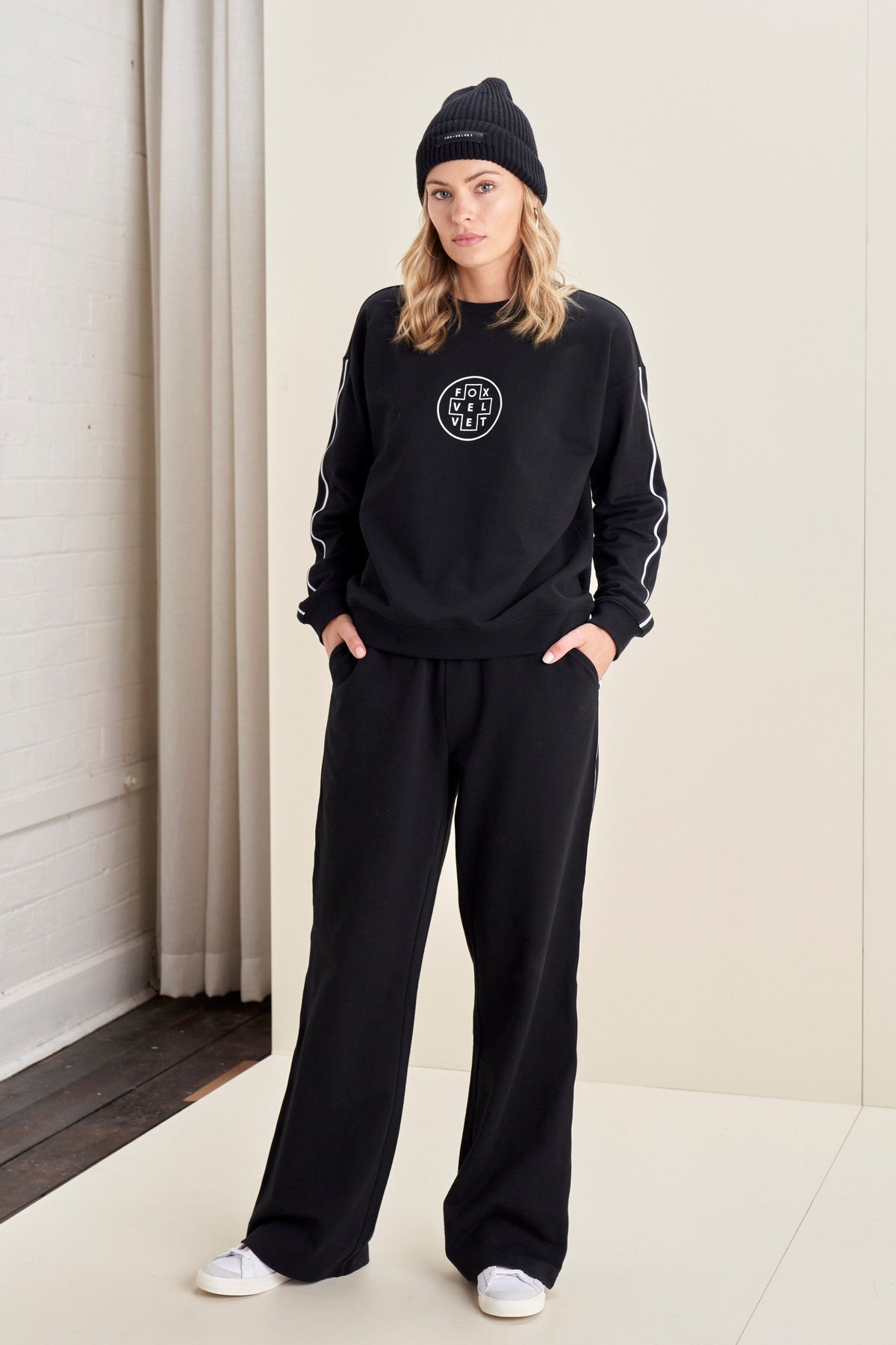 Wide Leg Track Pant | Black