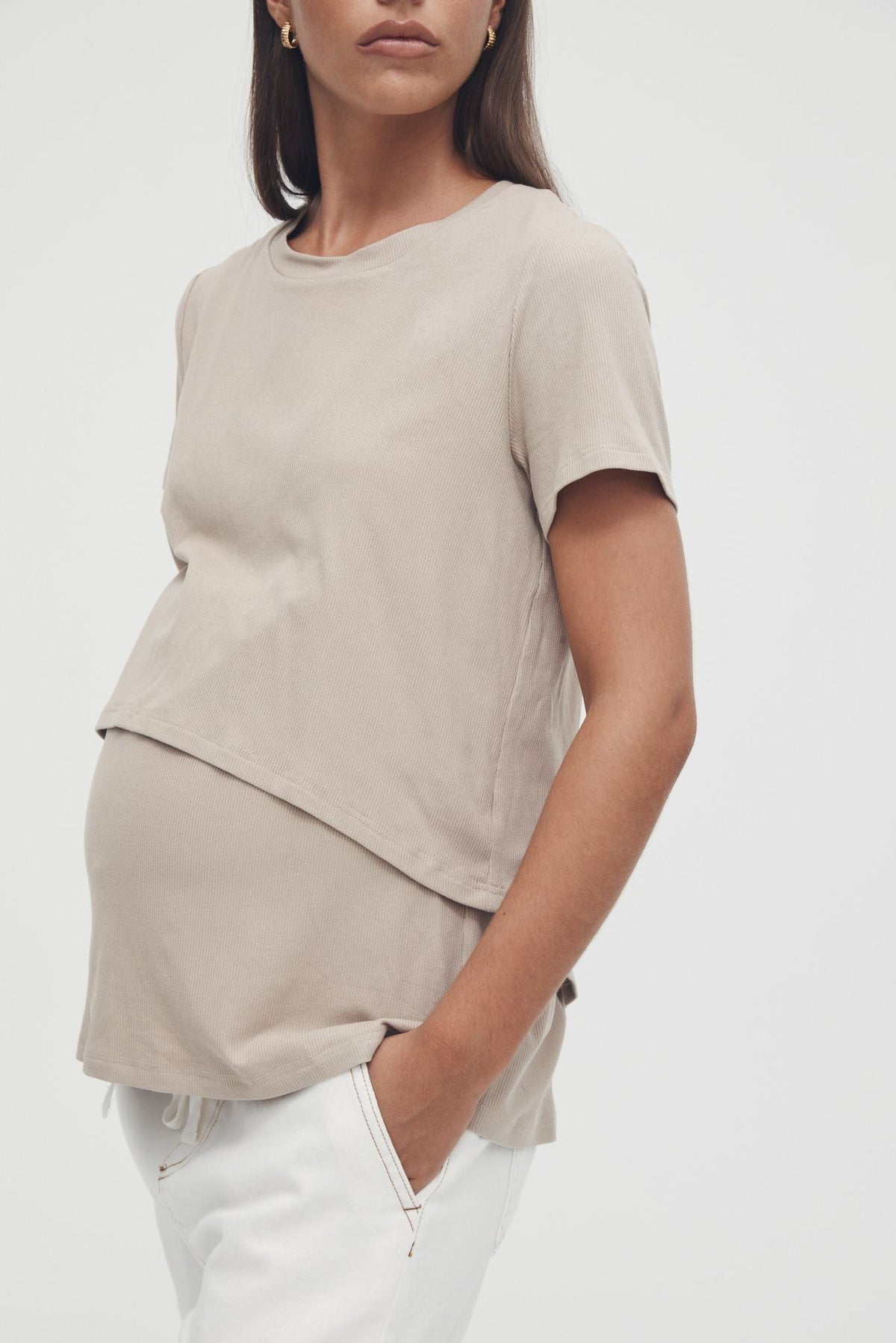 Stretchy Maternity Tee (Stone) 1