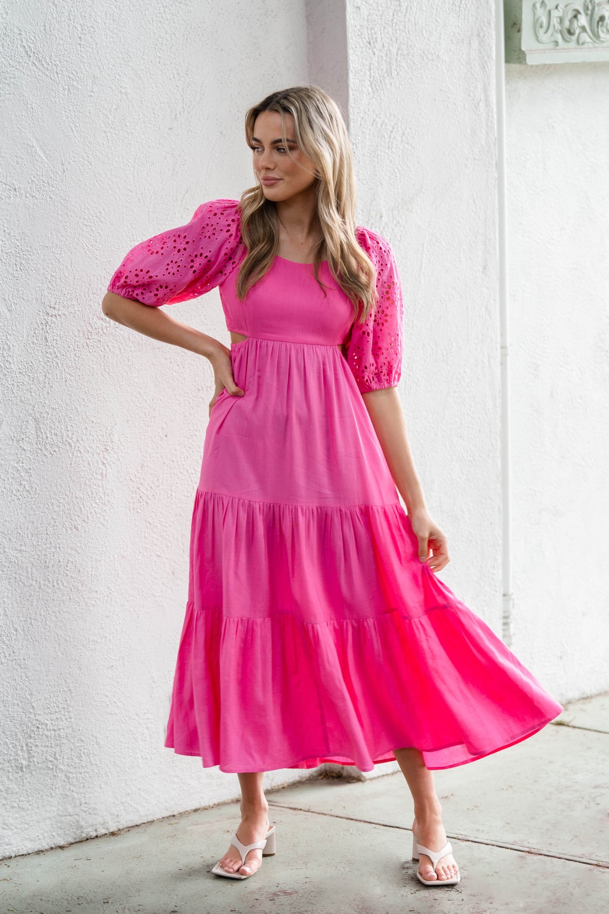 VERONA LINEN MIDI DRESS PINK